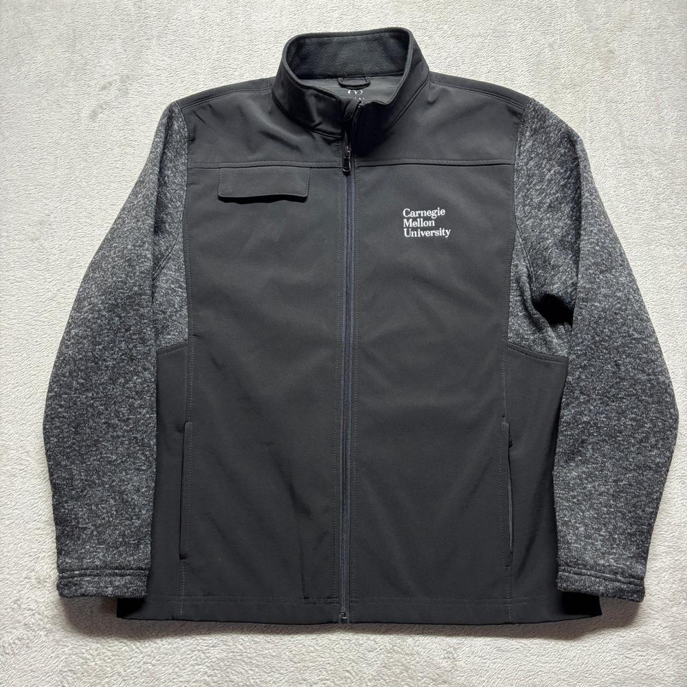 Carnegie Mellon Jacket Mens XL Black Hybrid Full Zip Softshell 7317 MV Sport EUC